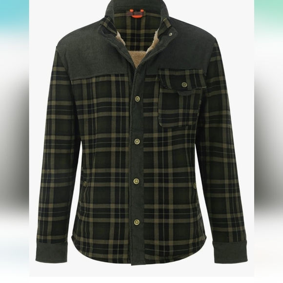 Men's Plaid Shirt Jacket Fleece Lined Long Sleeve Button Down Flannel - Picture 1 of 4